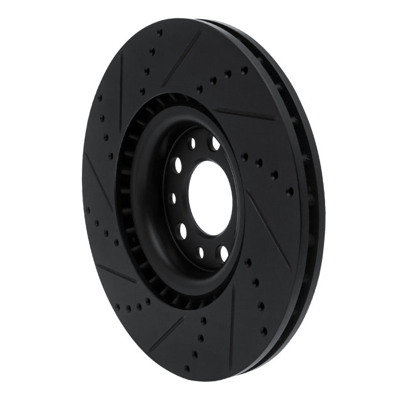 R1 2017-2025 Alfa Romeo Stelvio Front Right Drilled & Slotted Black Brake Rotor