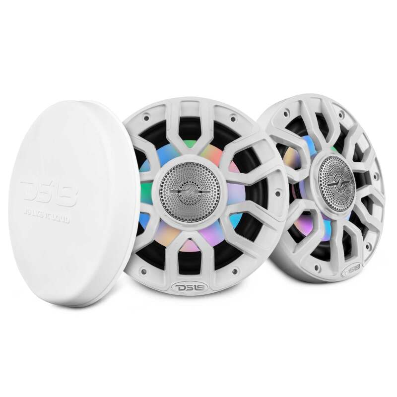 DS18 Marine 6.5in 2-Way 150 Watts RMS 4 ohm Digital LED Lights Bullet Tweeter Covers Included White