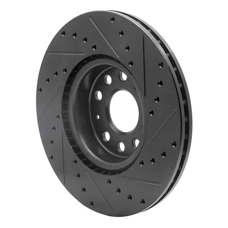 R1 2005-2025 Audi A3 Sportback E-Tron Front Left Drilled & Slotted Black Brake Rotor