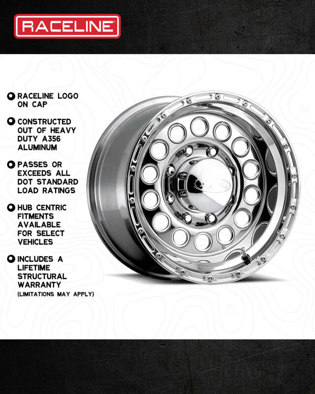 Raceline 887 Rock Crusher 15x10in / 5x139.7 BP / -47mm Offset / 107.95mm Bore - Polished Wheel