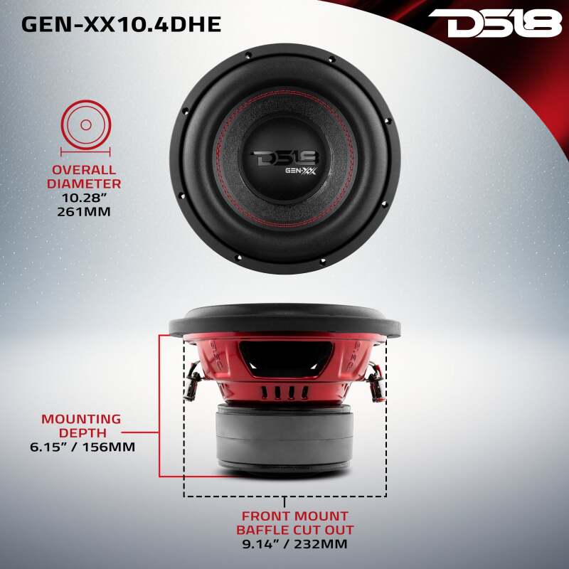 DS18 10in 500 Watts RMS 4 ohm DVC Double Stacked Magnet High Excursion Subwoofers