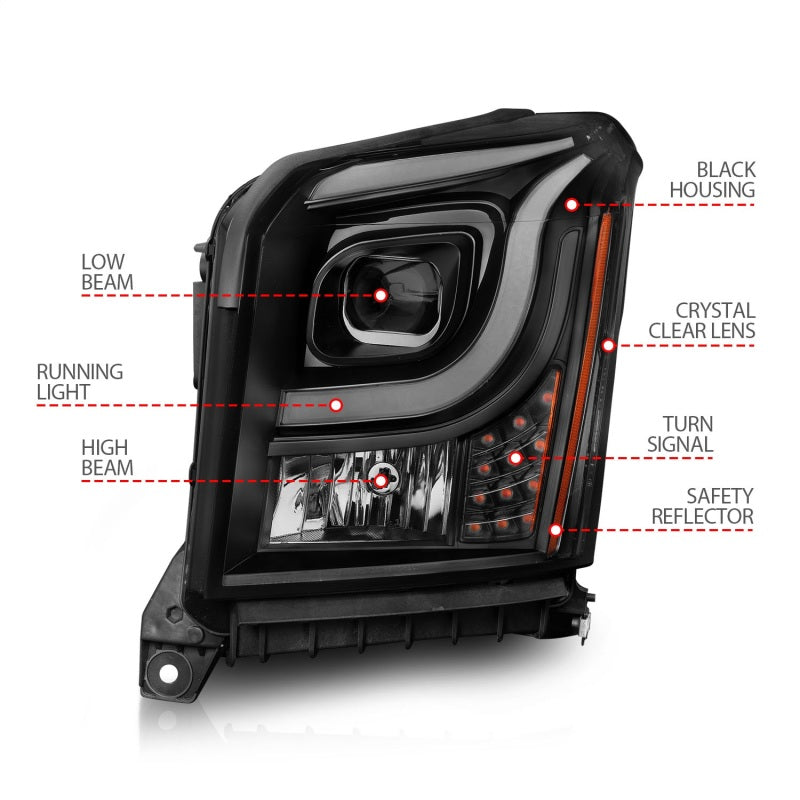 Anzo 15-17 GMC Yukon/Yukon XL Projector Headlights Black Housing/Clear Lens (w/ Light Bars)