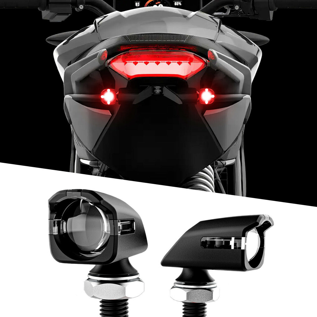 Mini Led Turn Signal Black Red Pair