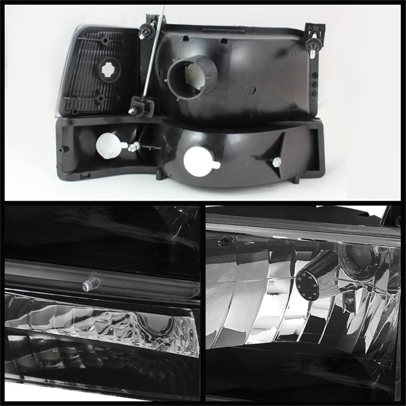 xTune Ford F150/Bronco 92-96 Headlights w/Corner Bumper 6pcs Amber- Black HD-JH-FB92-SET-AM-BK