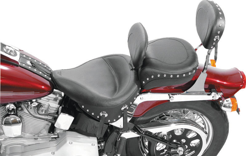Mustang 00-15 Harley Softail Std Rear Tire Wide Touring Solo Seat w/Driver Backrest w/Studs - Black
