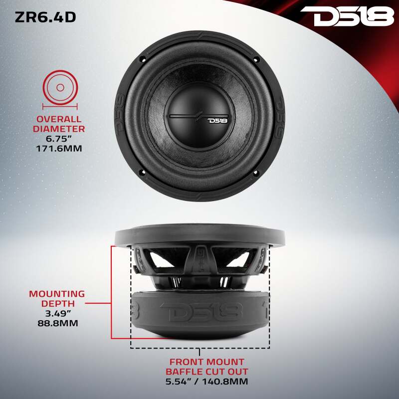 DS18 6.5in 300 Watts RMS 4 ohm DVC ZR Subwoofer