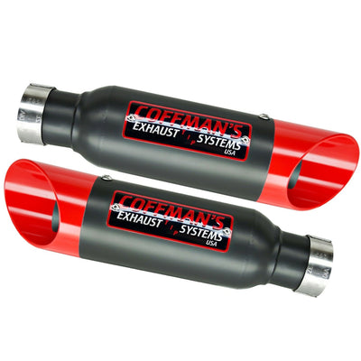 two red and black exhaust systems on a white background