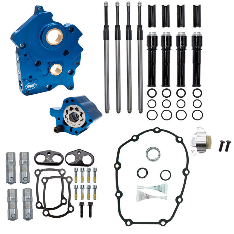 S&amp;S Cycle 2017+ M8 Oil Cooled Models Cam Chest Kit w/o Cam - Blk PR Tubes &amp; Chain Tens Incl. VVT