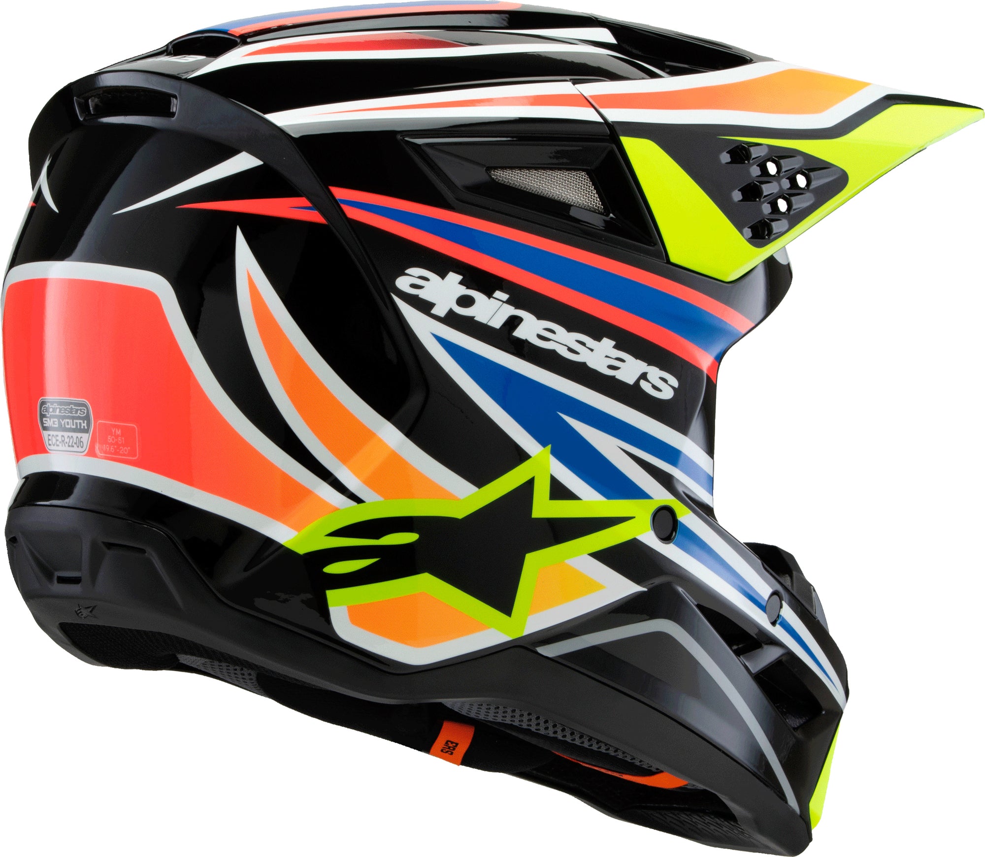 Sm3 Youth Wurx Helmet Blk/Ylw Fluo/Blue/Red  Ys