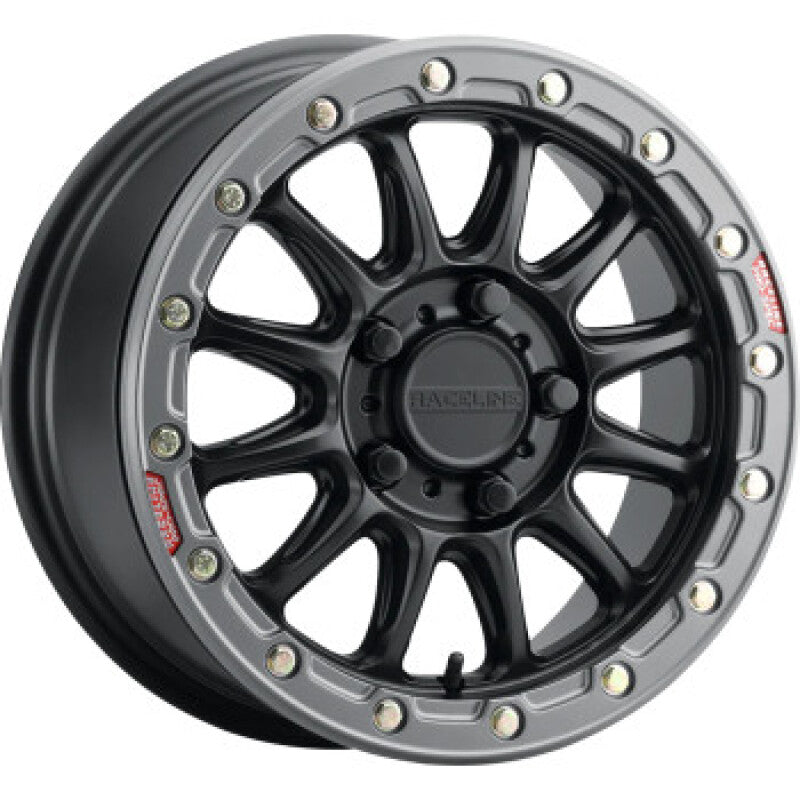 Raceline A14BG Alpha 15x10in/4x156 BP/10mm Offset/132.5mm Bore- Blk &amp; Gunmetal Ring Beadlock Wheel