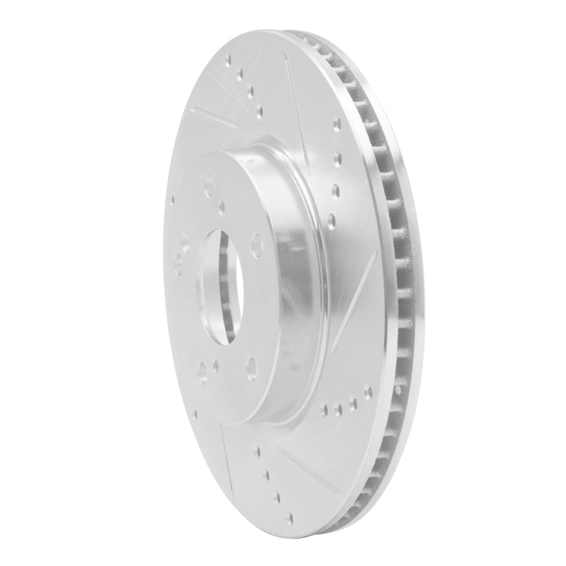 R1 16-25 Honda Civic Hatchback Front Right Drilled & Slotted Silver Brake Rotor
