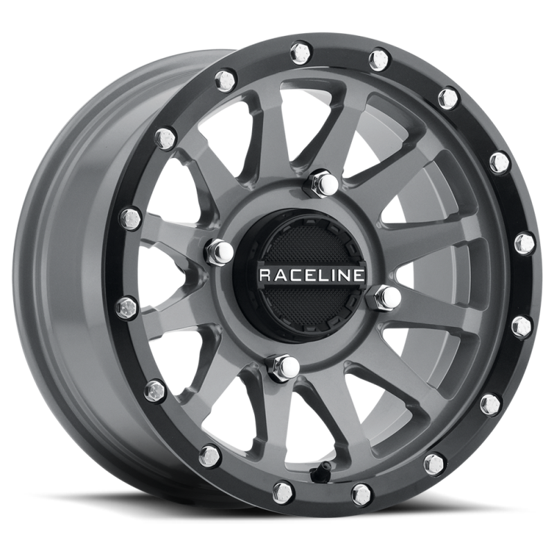Raceline A95SG Trophy 14x7in / 4x156 BP / 10mm Offset / 132.5mm Bore - Grey &amp; Black Lip Wheel