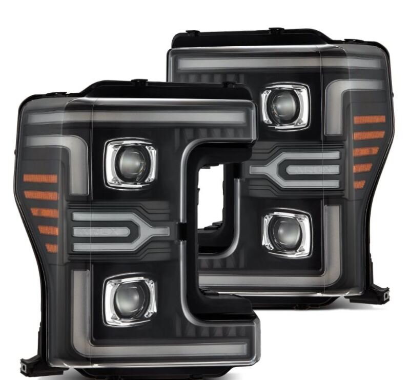 AlphaRex 17-19 Ford F-250/350/450/550 Super Duty LUXX-Series LED Proj Headlights Blk w/SS &amp; SBDRL
