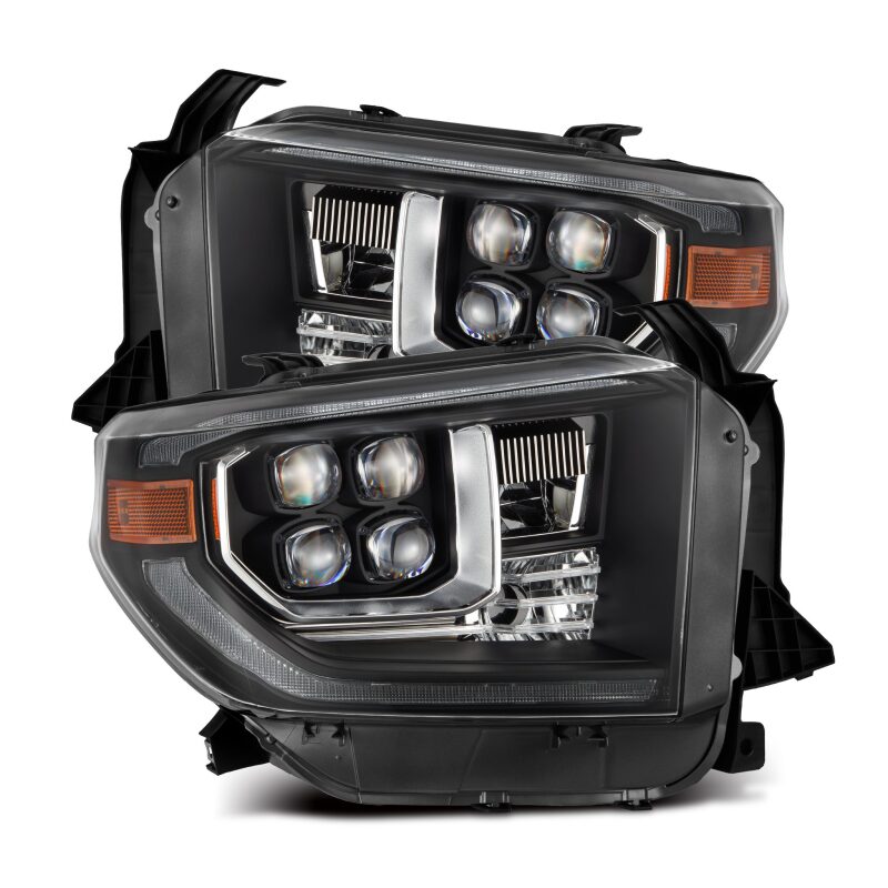 AlphaRex 14-21 Toyota Tundra NOVA-Series LED Proj Headlights Blk w/Actv Light &amp; Seq. Sig + DRL