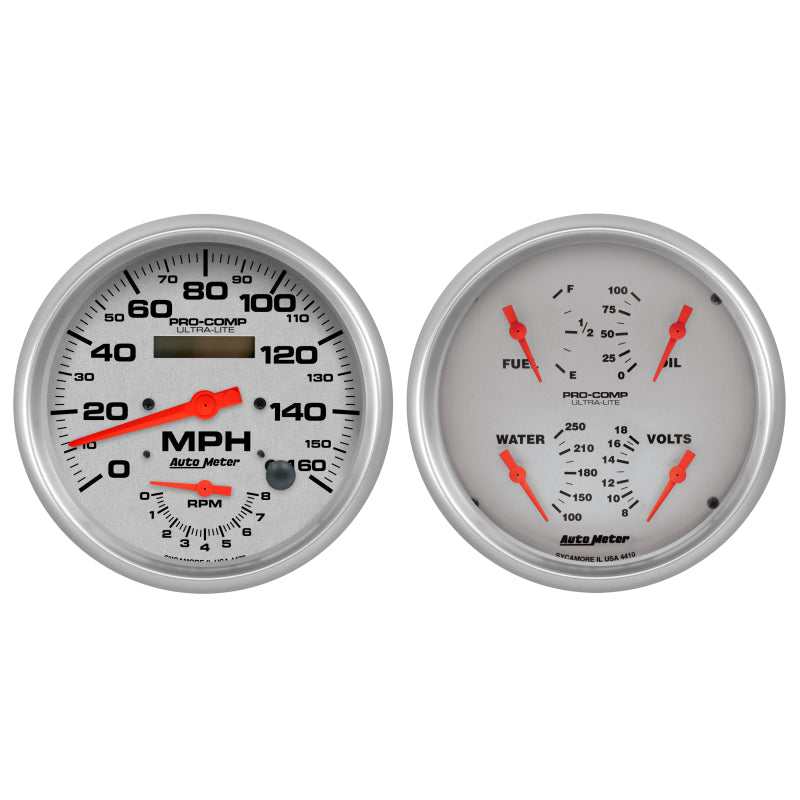 Autometer Ultra-Lite 2pc Gauge Kit Quad &amp; Tach/Speedo 5in.