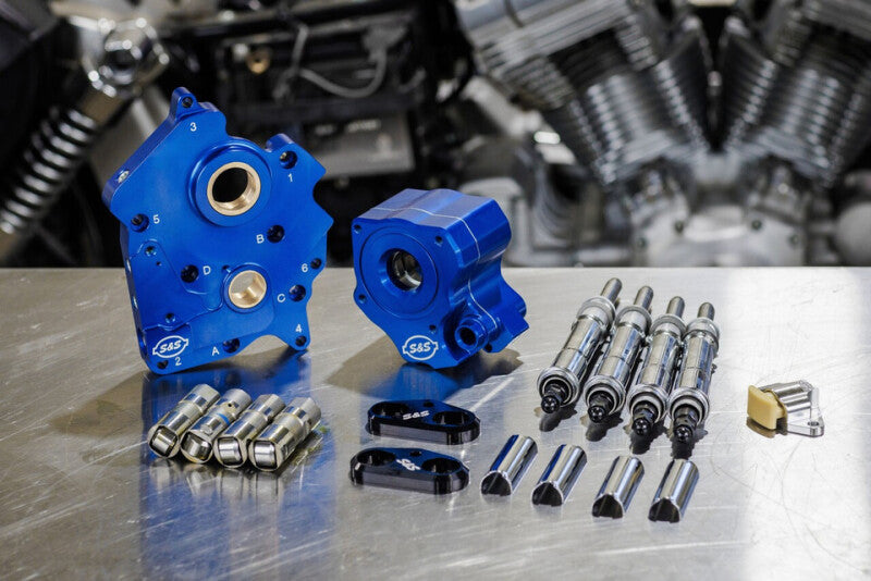 S&amp;S Cycle 2017+ M8 Oil Cooled Cam Chest Kit w/o Cam - Chrm Pushrod Tubes &amp; Chain Tensioner Incl. VVT