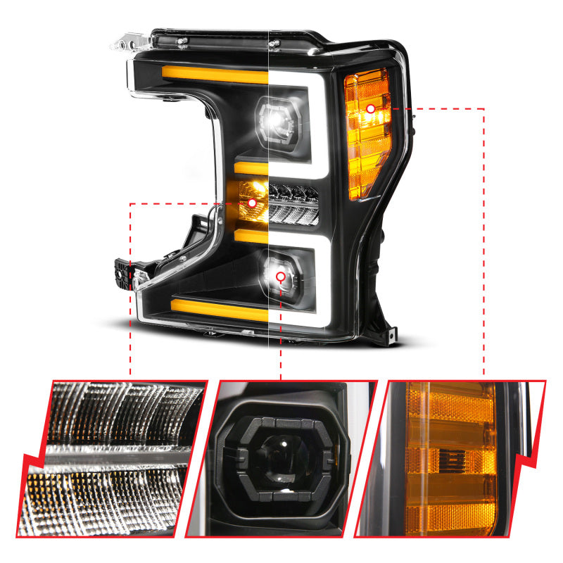 ANZO 20-22 Ford Super Duty (Halogen) Z-Series Full LED Proj Headlights SeqSig - Driver Side ONLY