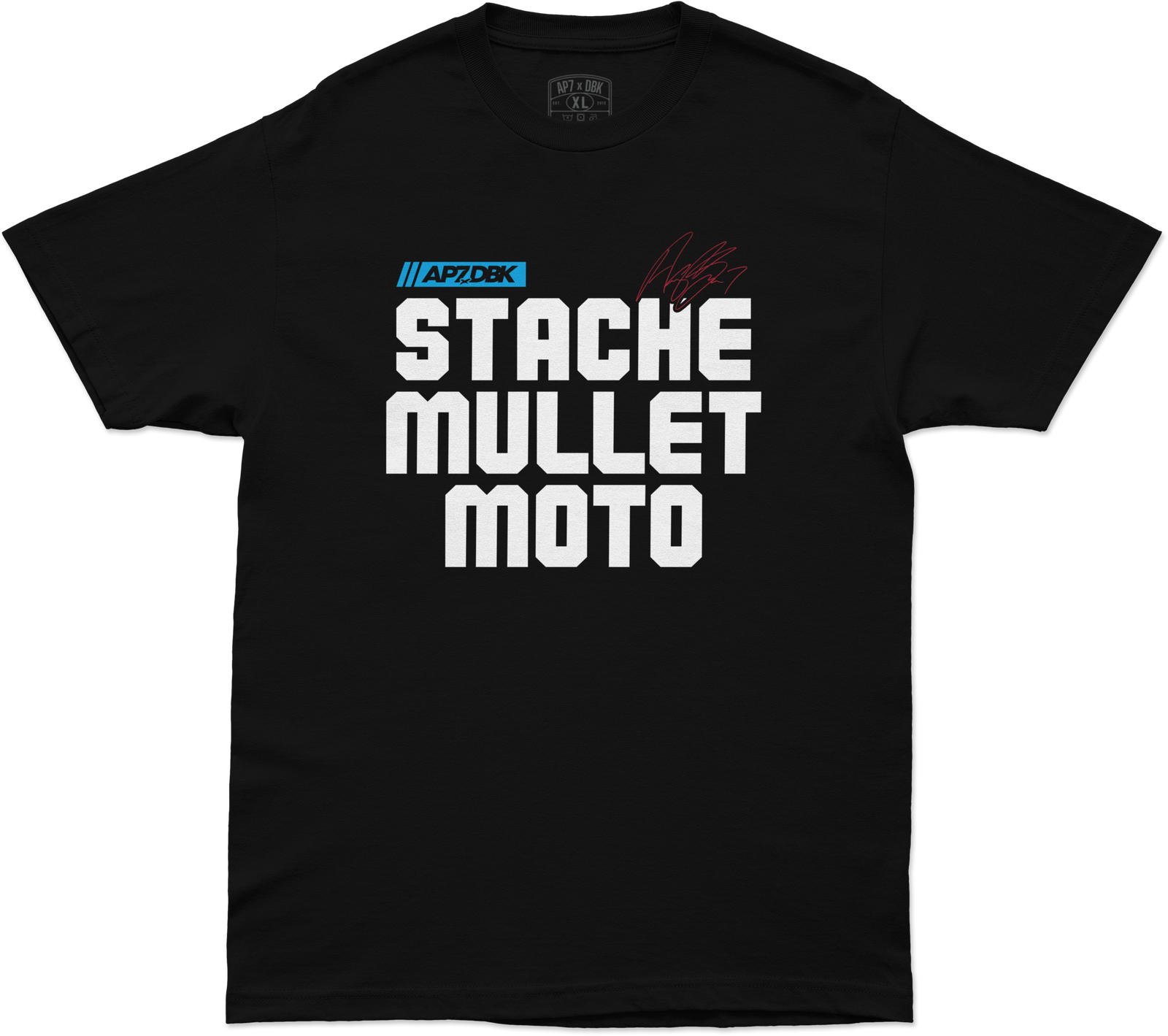 Stache Mullet Moto Tee Black Xl