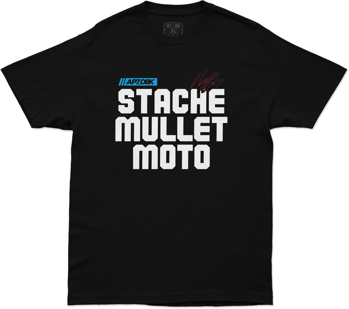 Stache Mullet Moto Tee Black Lg