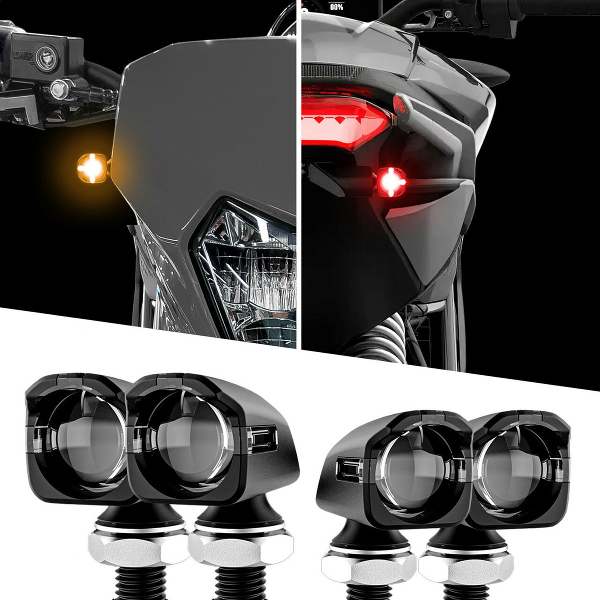 Mini Led Turn Signal Blk Kit Front &amp; Rear Amber/Red