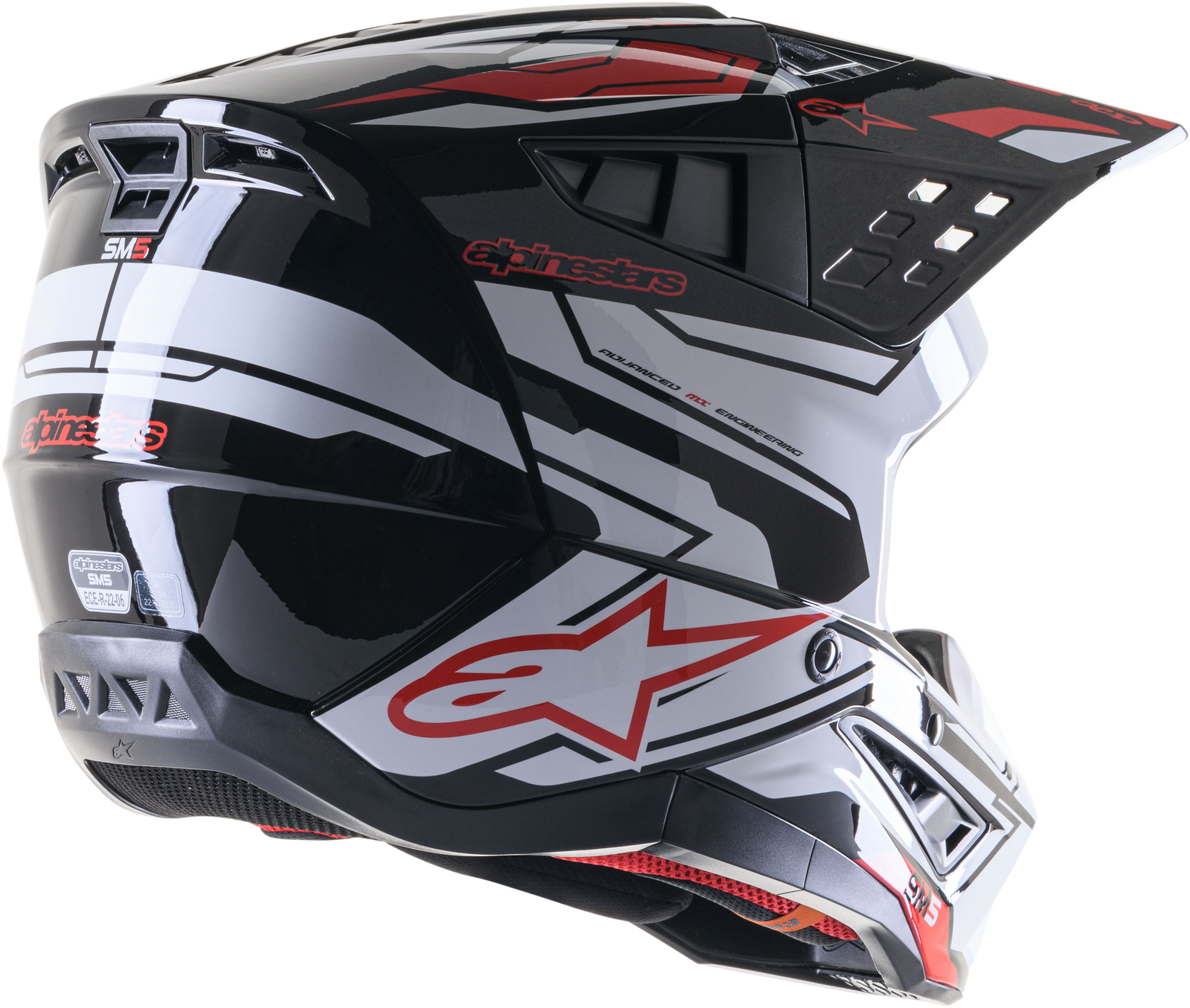 S M5 Action 2 Helmet Blk/Wht/Brt Rd Glossy Md