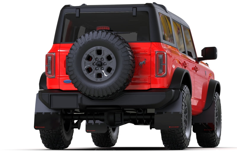 Rally Armor 21-25 Ford Bronco (Plstc Bmpr + RB - NO Rptr/Sprt) Blk Mud Flap w/Red Logo