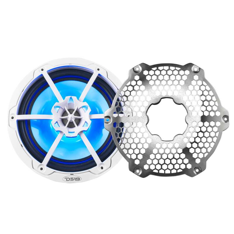 DS18 NXL-M Series Speaker w/ RGB LED Lights 8in 2-Way 125 Watts RMS 4 ohm White w/ Cover