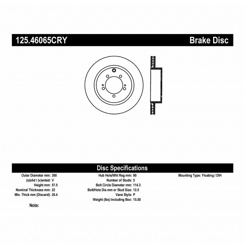 Stoptech 03-06 Evo 8 &amp; 9 Rear Premium High Carbon CRYO-STOP Rotor