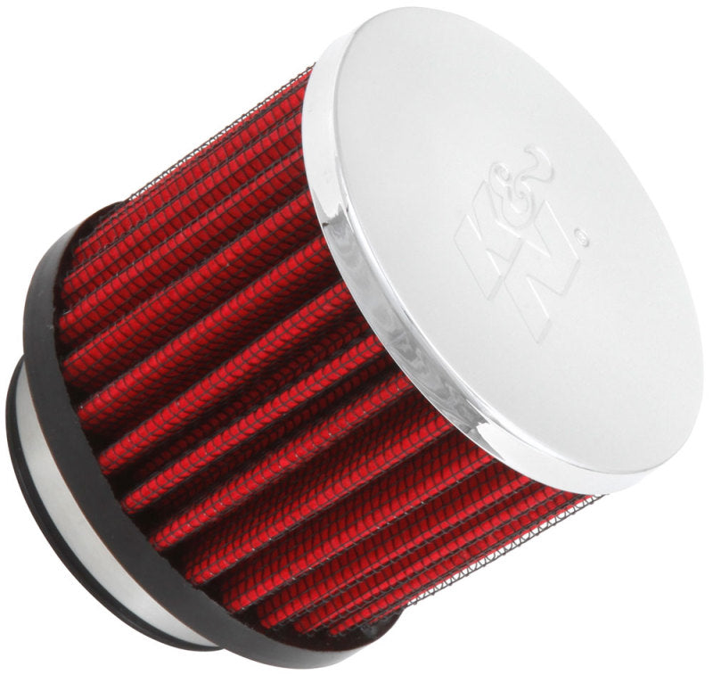 K&amp;N 1.75in Flange ID x 3in OD x 2.5in H Chrome Finish Rubber Base Crankcase Vent Filter