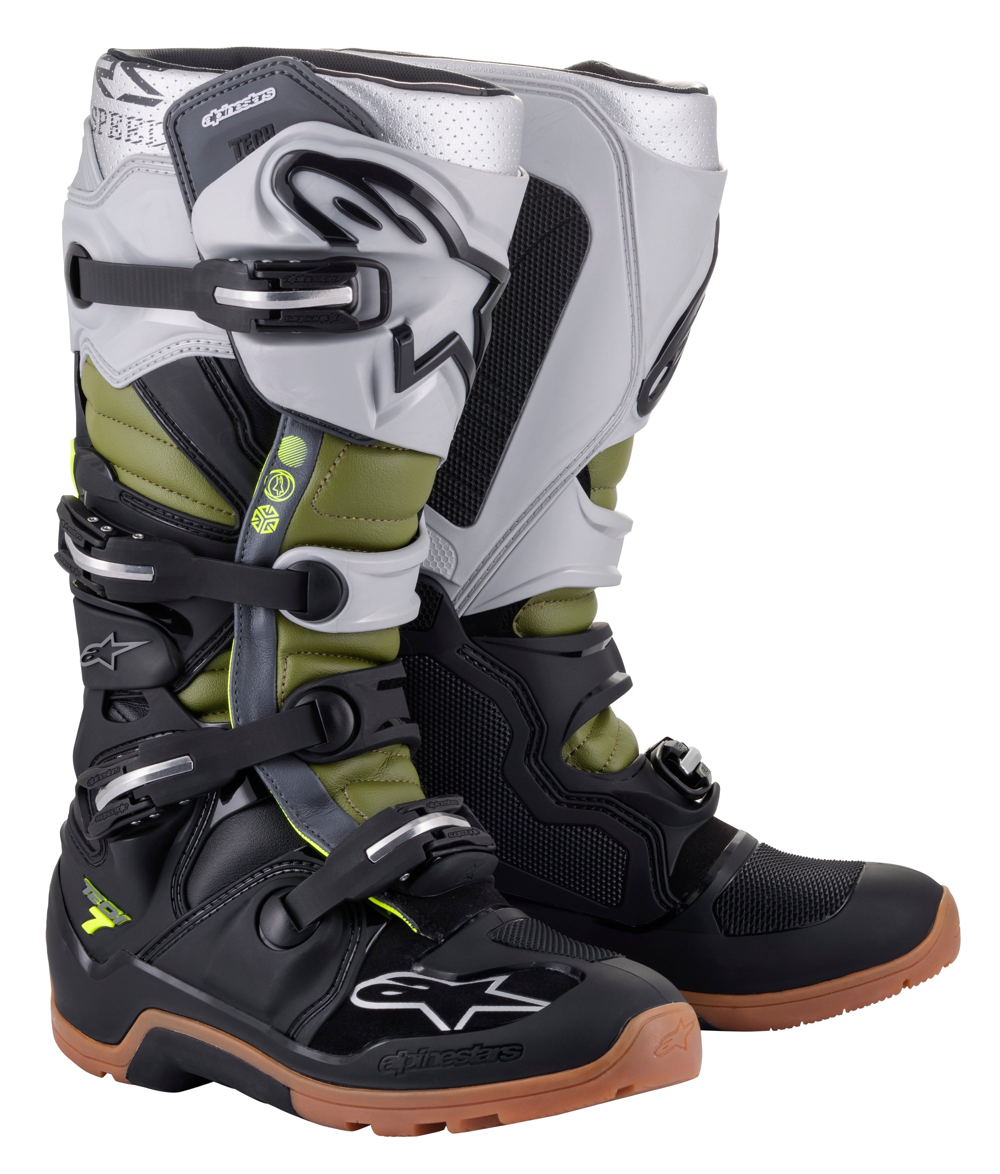 Tech 7 Enduro Boots Blk/Slvr/Mltry Grn Sz 08