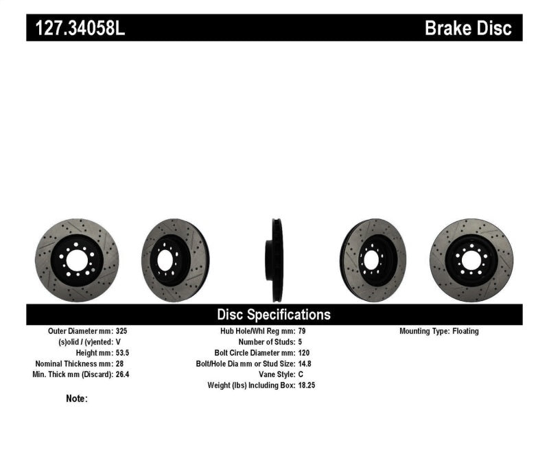 StopTech Slotted &amp; Drilled Sport Brake Rotor
