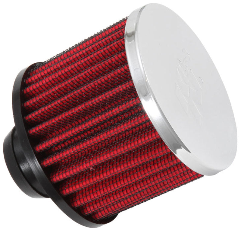 K&amp;N Rubber Base Chrome Top Push-In Crankcase Vent Filter 3in OD x 2-1/2in H.