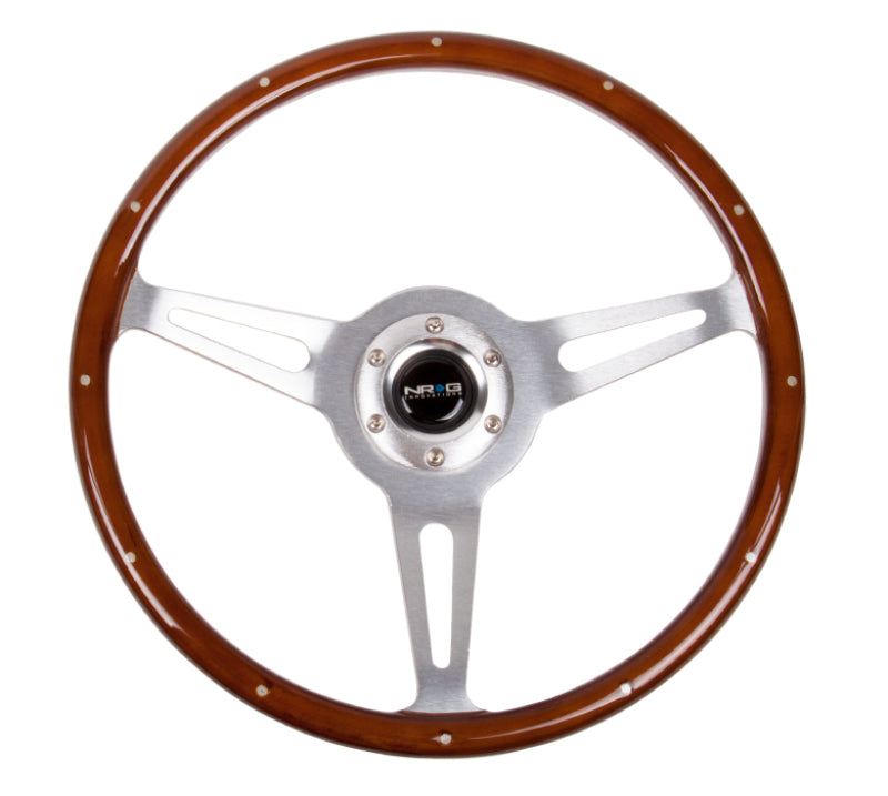 NRG Classic Wood Grain Steering Wheel (365mm) Wood w/Metal Inserts &amp; Brushed Alum. 3-Spoke Center