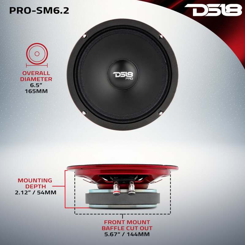 DS18 6.5in 200 Watts RMS 2 ohm Mid-Range Loudspeaker Shallow