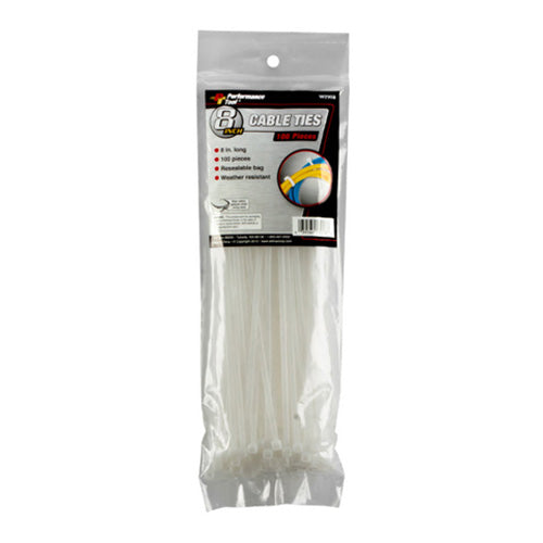 100 PC 8" CABLE TIE SET WHITE