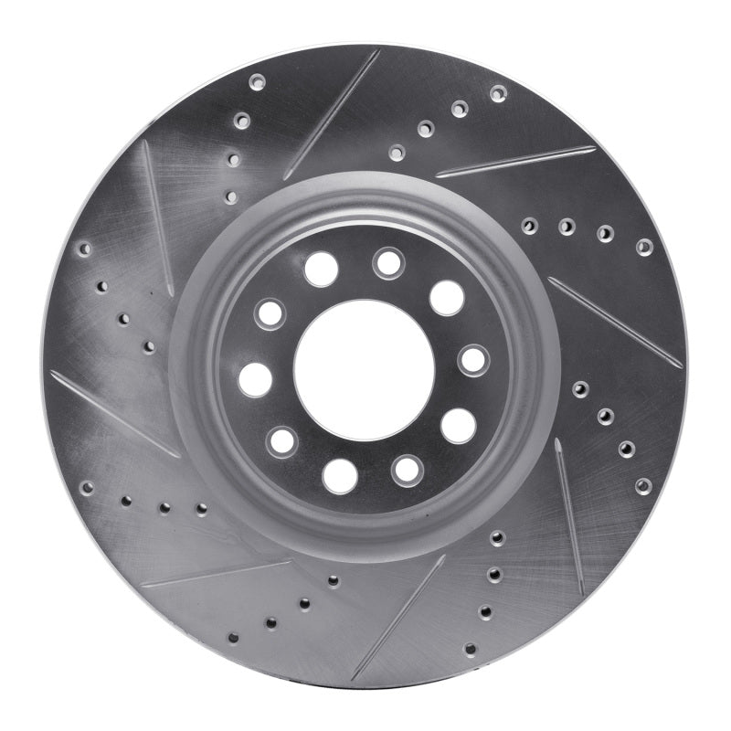 R1 2017-2025 Alfa Romeo Stelvio Front Left Drilled &amp; Slotted Silver Brake Rotor