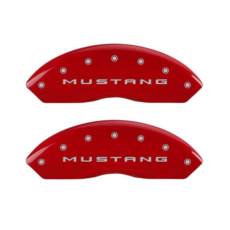 MGP 4 Caliper Covers Engraved Front 2015/Mustang Engraved Rear 2015/Bar &amp; Pony Red finish silver ch