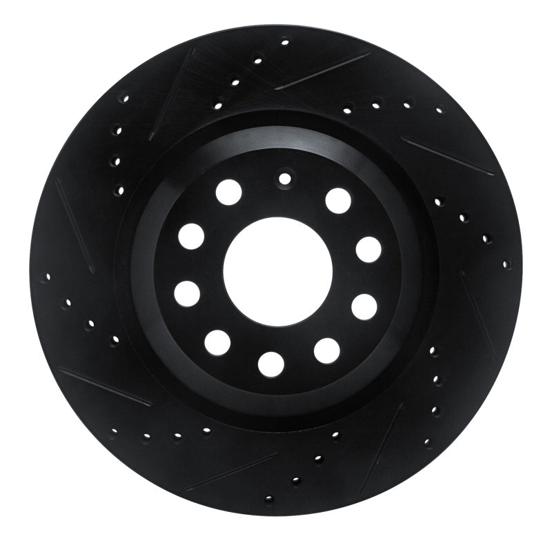 R1 15-25 Volkswagen GTI Rear Left Drilled &amp; Slotted Black Brake Rotor