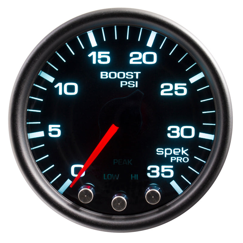 Autometer Spek-Pro Gauge Boost 2 1/16in 35psi Stepper Motor W/Peak &amp; Warn Blacksmoke//Black
