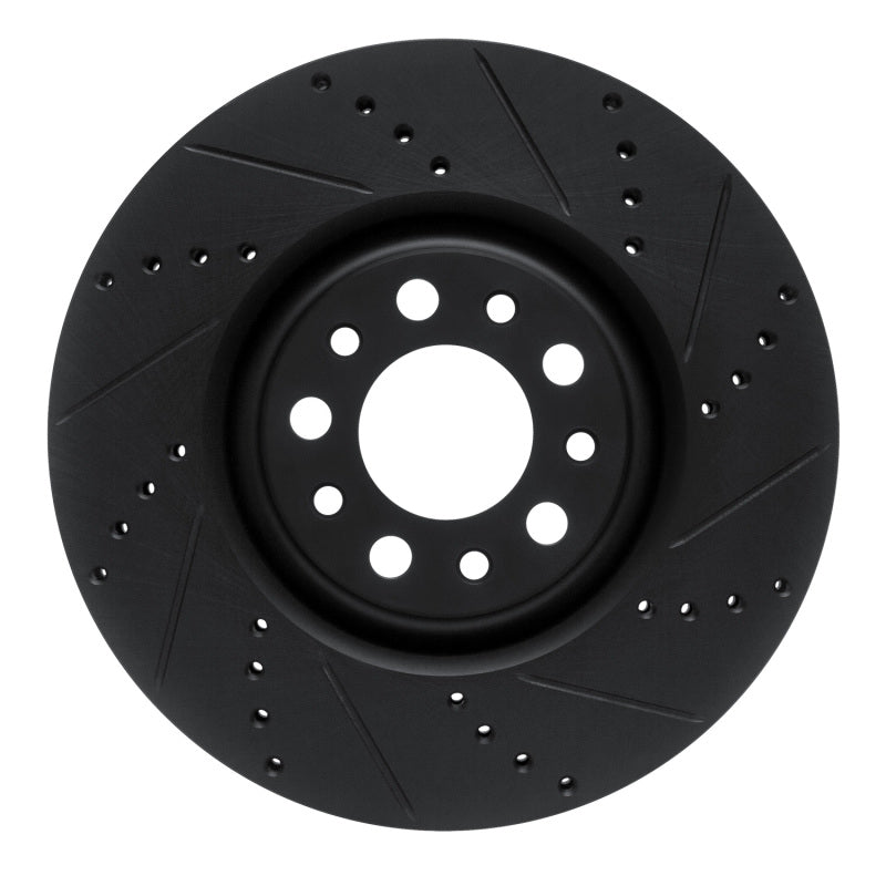 R1 2017-2025 Alfa Romeo Stelvio Front Right Drilled &amp; Slotted Black Brake Rotor