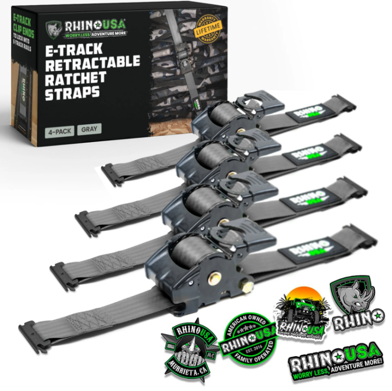 Rhino USA Retractable Ratchet Straps (2Pk 1Inx10Ft) Gray