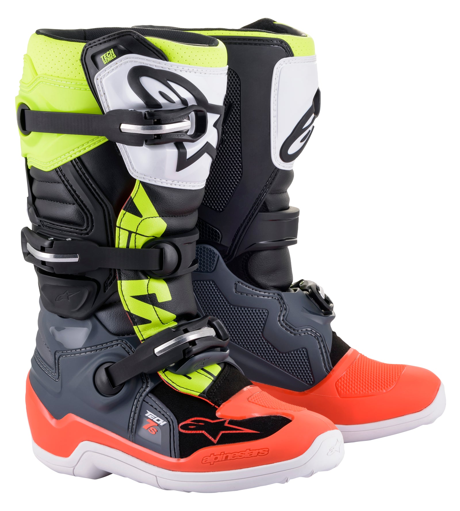 Tech 7s Boots Dark Grey/ Red Fluo/Yellow Fluo Sz 02