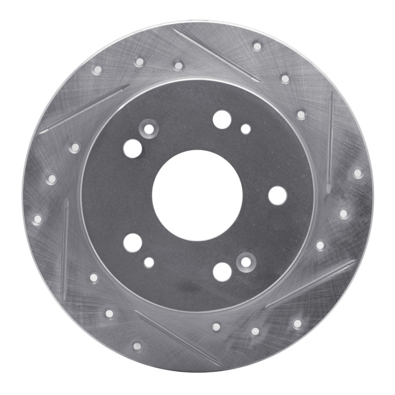 R1 06-15 Honda Civic Si Rear Right Drilled &amp; Slotted Silver Brake Rotor