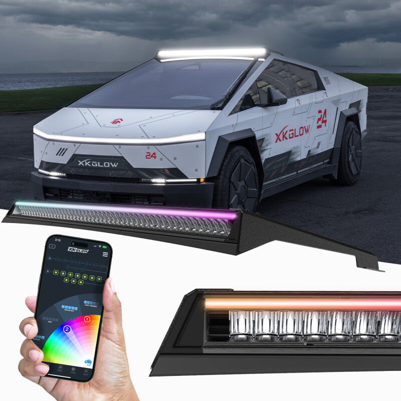 XK Glow Tesla Cybertruck XKmax 50in Roof LED Off-Road Light Bar w/ RGBW Chasing DRL &amp; App Control