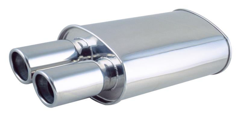 Vibrant StreetPower Oval Muffler with 4in Round Tip Angle Cut Rolled Edge - 2.5in inlet I.D.