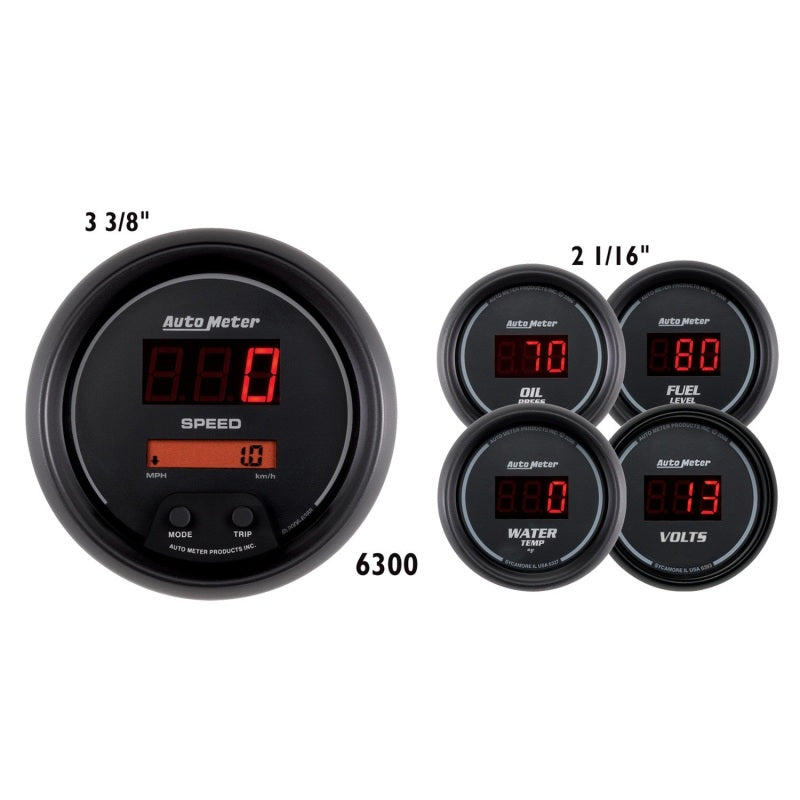 AutoMeter Gauge Kit 5 Pc. 3-3/8in. &amp; 2-1/16in. Elec Speedo Digital Black Dial W/ Red Led