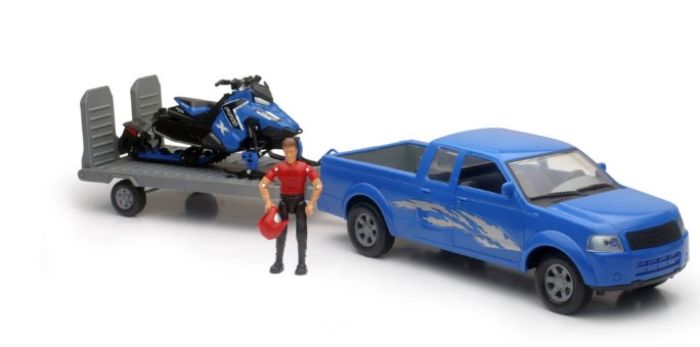 1/18 PICK UP W/ POLARIS SWITCHBACK SNOWMOBILE & FIGURINE SET