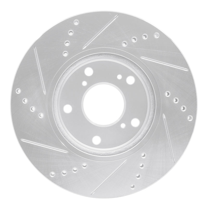 R1 16-25 Honda Civic Hatchback Front Right Drilled & Slotted Silver Brake Rotor
