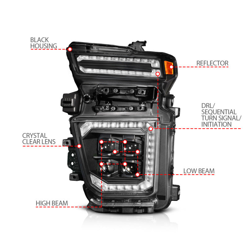 ANZO Z-Series 20-23 Chevy Silverado 2500/3500 Z-Series Full LED Proj Headlights Black - Driver Side
