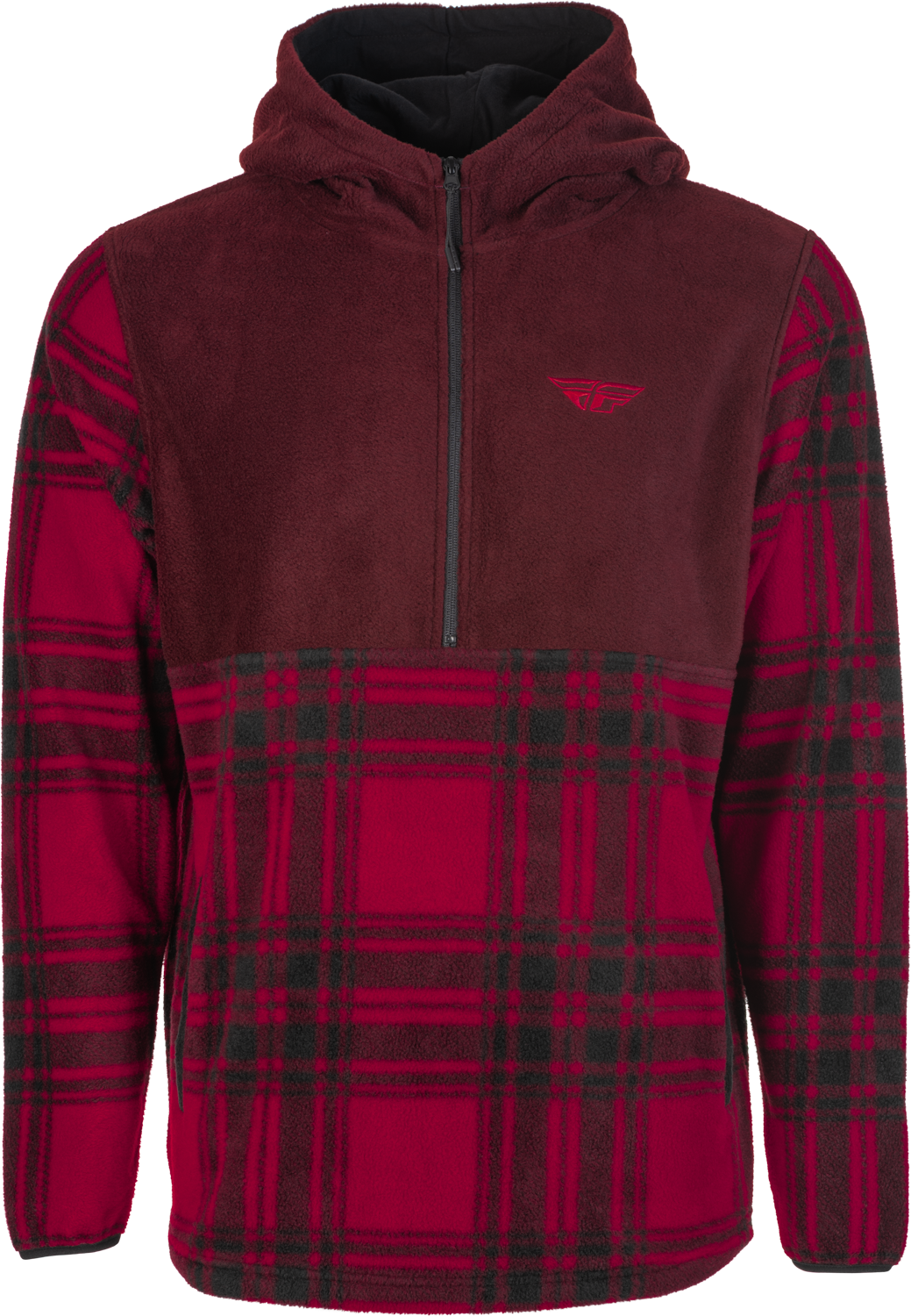 Fly Half Zip Pullover Hoodie Red Plaid Md